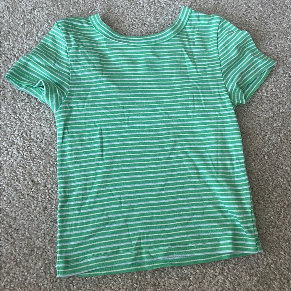 American Eagle Outfitters Green and White Striped Short Sleeve Tee